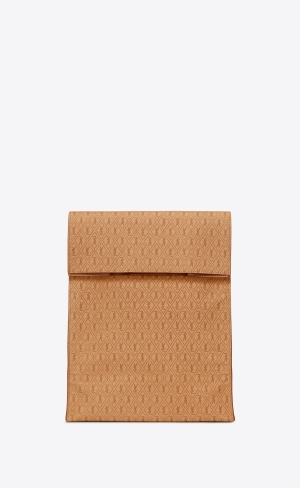 YSL Le Monogramme Deli Paper Bag In Embossed Vegetable-tanned Läder Bruna Guld | IFY069715