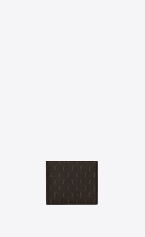 YSL Le Monogramme East/West Wallet In Cassandre Canvas And Smooth Läder Bruna | SAW785691
