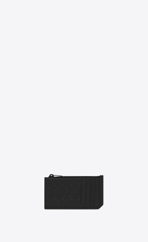 YSL Le Monogramme Fragments Zip Card Case In Embossed Smooth Läder Svarta | YCK264913