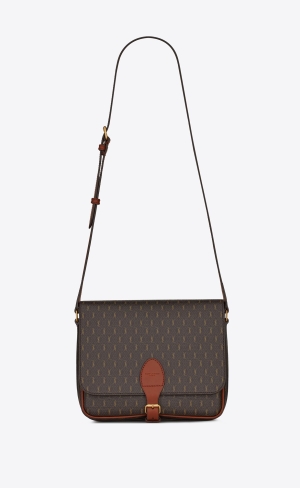 YSL Le Monogramme Medium Messenger Bag In Cassandre Canvas And Smooth Läder Bruna | HMU698251
