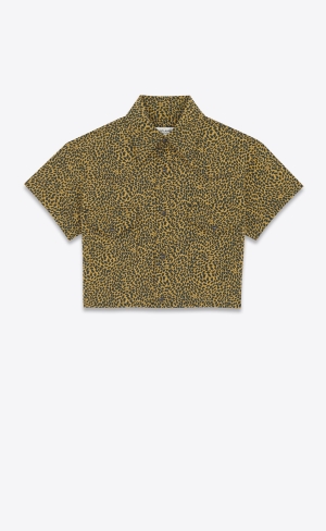 YSL Leopard-print Cropped Shirt Leopard | YIZ425916