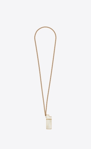 YSL Lighter Holder Necklace In Brass And Buffalo Horn Ljusbruna Vita | DEZ824950