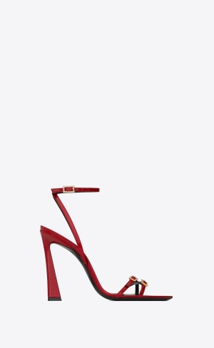 YSL Lila Sandals In Lack Läder Mörkröda | OPV280631