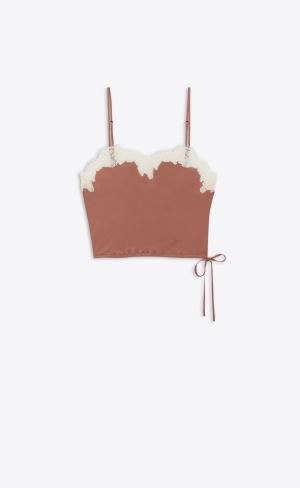 YSL Lingerie Top In Crepe Satin Terracotta | PRE815037