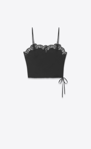 YSL Lingerie Top In Silk Satin Svarta | TIV156703