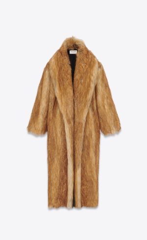 YSL Long Coat In Animal-free Fur Fauve | XJK845726
