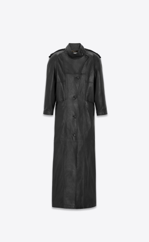 YSL Long Coat In Lambskin Svarta | AFO589216
