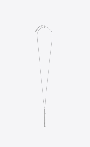 YSL Long Cocktail Stirrer Necklace In Metal Palladium | KFR128376