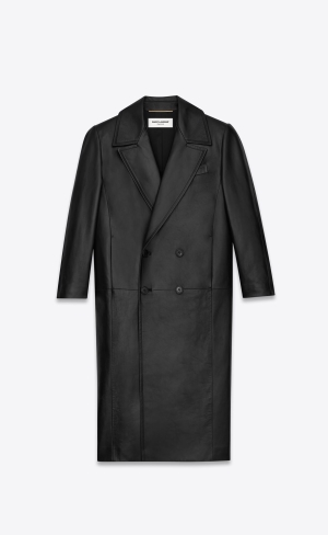 YSL Long Double-breasted Coat In Lambskin Svarta | GHF285374