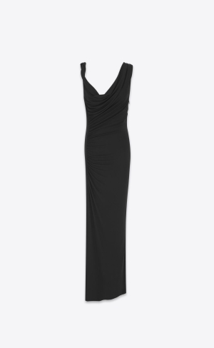 YSL Long Draped Klänning In Crepe Jersey Svarta | BFQ358947