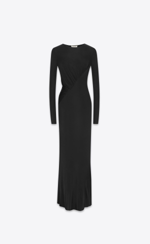 YSL Long Draped Klänning In Crepe Jersey Svarta | CQL078651