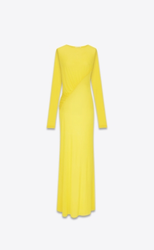 YSL Long Draped Klänning In Crepe Jersey Jaune Vif | RYI192564
