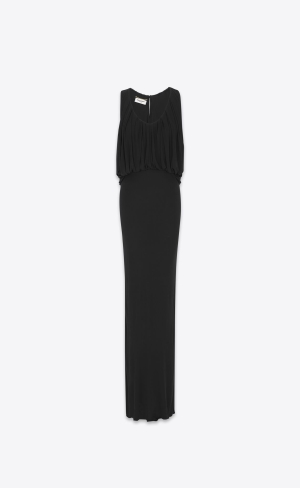 YSL Long Draped Klänning In Jersey Svarta | GEW934168