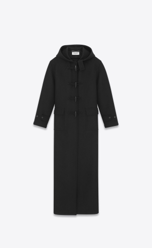 YSL Long Duffle Coat In Ull Svarta | PAT486159