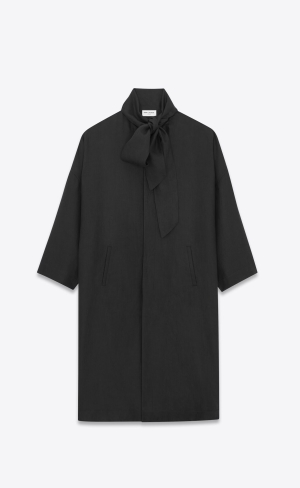 YSL Long Kaftan In Linen Svarta | SWQ275609