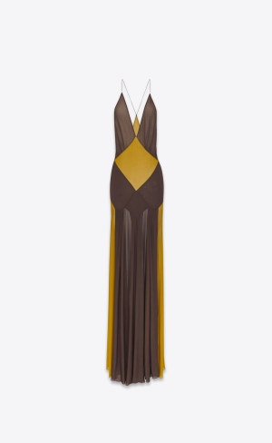YSL Long Klänning In Crepe Jersey Marron Fonce | JNR057631