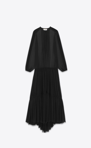 YSL Long Klänning In Crepe Muslin Svarta | STR869175