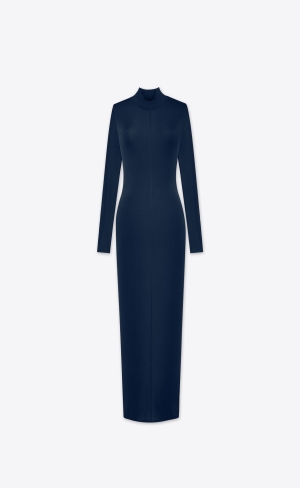 YSL Long Klänning In Knit Bleu Nuit | DUI274916