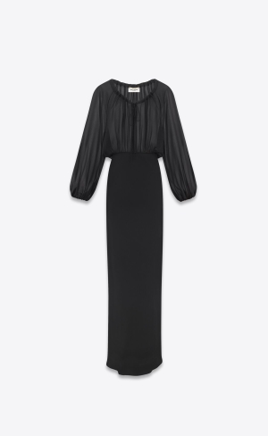 YSL Long Klänning In Silk Georgette Svarta | RSJ395674