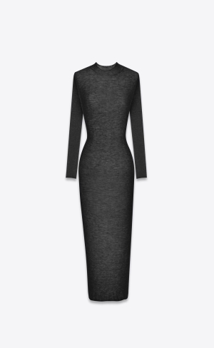 YSL Long Klänning In Ull Svarta | JKL859736