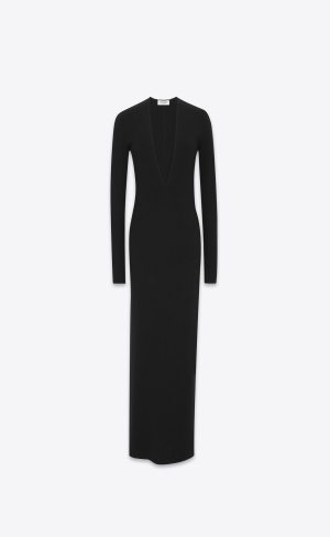 YSL Long Klänning In Ull Svarta | RXH150847