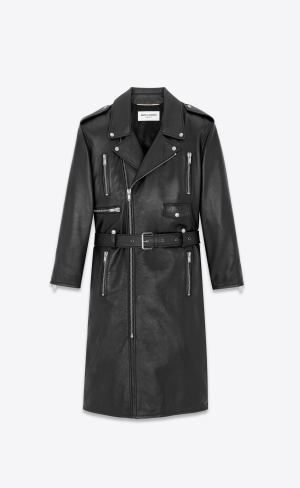 YSL Long Motorcycle Jacket In Drummed Lambskin Noir | HRD240658
