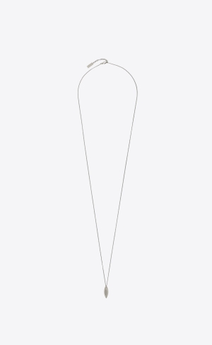 YSL Long Oval Charm Necklace In Metal Silver | UTH698534