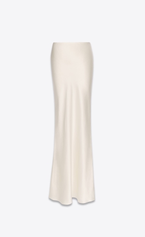 YSL Long Skirt In Washed Satin Craie | NOS086194