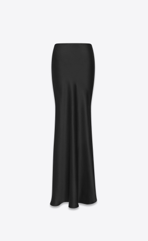 YSL Long Skirt In Washed Satin Svarta | ZNG602147