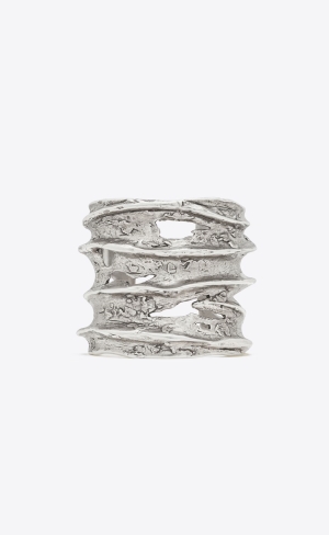 YSL Long Tornado Crater Cuff Bracelet In Metal Silver | ZCH059416