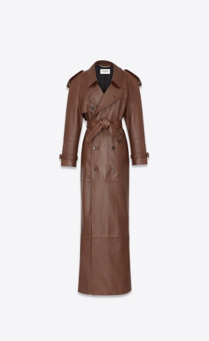 YSL Long Trench In Lambskin Brun Chene | LBZ378546