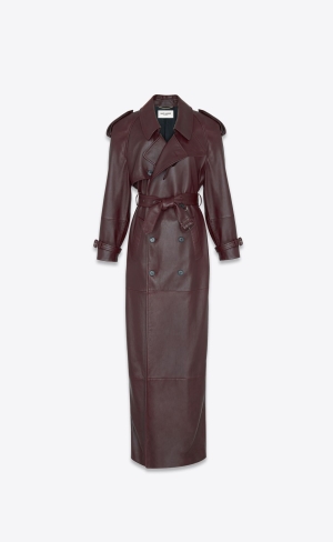 YSL Long Trench In Shiny Lambskin Vinröda | FSV127094