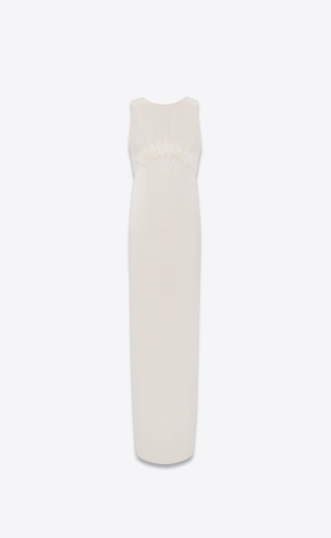 YSL Long Tube Klänning In Crepe Satin Craie | DWL840152