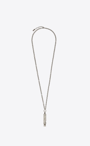 YSL Long Whistle Charm Necklace In Metal Silver | DGX172630