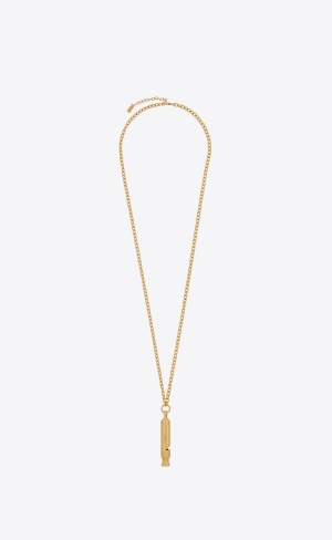 YSL Long Whistle Charm Necklace In Metal Guld | UEI895063