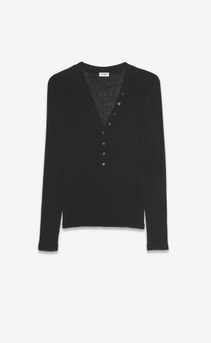 YSL Long-sleeve T-shirt In Räfflad Jersey Noir | GOF150368