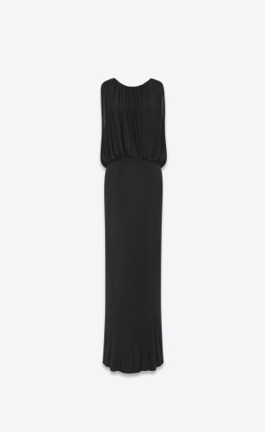 YSL Long Ärmlös Klänning In Shiny Jersey Svarta | ZLJ315628