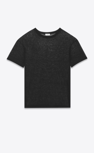 YSL Loose T-shirt In Linen And Silk Svarta | QZB058674