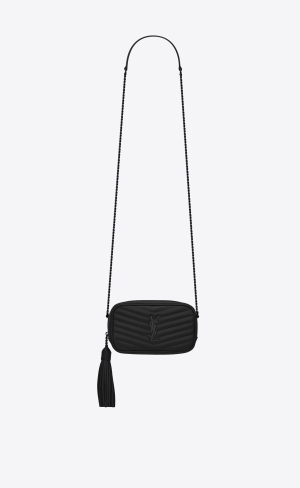 YSL Lou Mini Bag In Quiltad Grain De Poudre Embossed Läder Svarta | ZBH045286