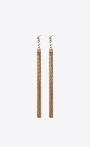 YSL Loulou Earrings With Chain Tassels In Light Gold-colored Brass Guld | KNS890423
