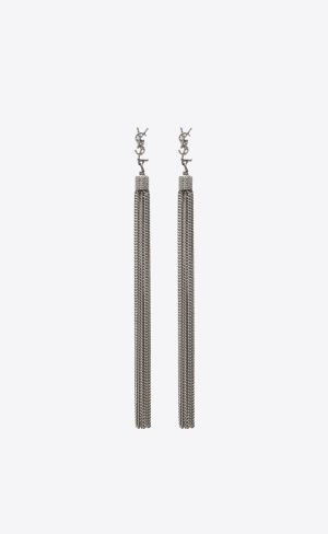 YSL Loulou Earrings With Chain Tassels In Silver Brass Silver | PEX745326