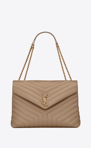 YSL Loulou Large Chain Bag In Quiltad "Y" Läder Bruna | KUZ098731