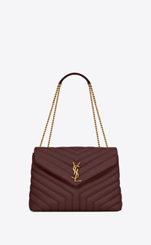 YSL Loulou Medium Chain Bag In Quiltad "Y" Läder Mörkröda | QPF985430