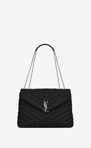YSL Loulou Medium Chain Bag In Quiltad "Y" Läder Noir | YBL286574