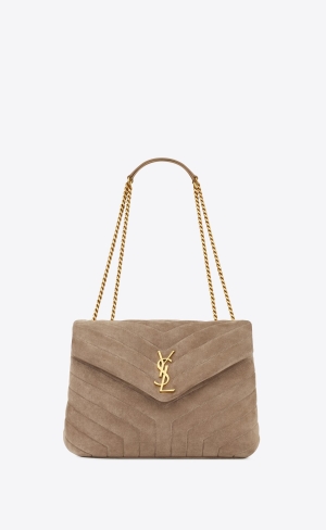 YSL Loulou Medium Chain Bag In "Y"-quilted Mocka Grå Bruna | VTS435179
