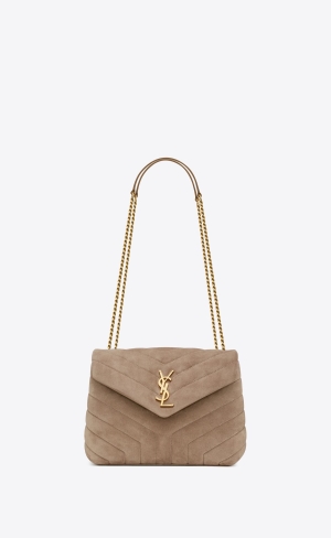 YSL Loulou Small Chain Bag In Quiltad "Y" Mocka Grå Bruna | CON549786