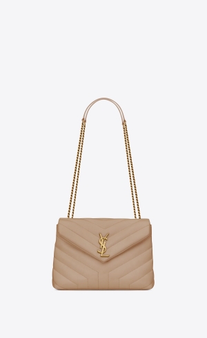 YSL Loulou Small Chain Bag In Quiltad "Y" Läder Mörkbeige | JLW746518
