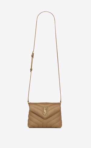 YSL Loulou Toy Rem Bag In Matelassé "Y" Läder Beige Bruna | IYO314786