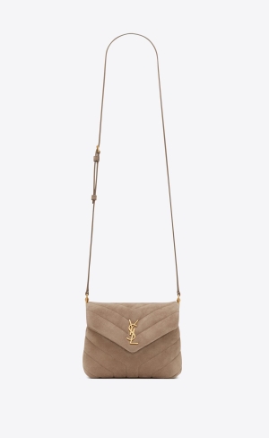 YSL Loulou Toy Rem Bag In Matelassé "Y" Mocka Grå Bruna | QFK296185
