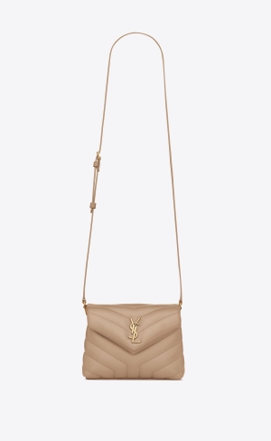 YSL Loulou Toy Rem Bag In Quiltad "Y" Läder Mörkbeige | ICW276394